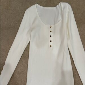 White Ribbed Long Sleeve sweater